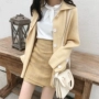 Tùy chỉnh phồng Biết áo thun tai thỏ nhẹ nhàng của bạn Top + Bộ váy nửa sọc kẻ sọc Bộ phụ nữ dệt kim ba mảnh đầm nữ