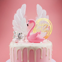 Flamingo cake ornaments Net Red Wings feather goddess festival pearl crown cake decoration plug-in Queen festival