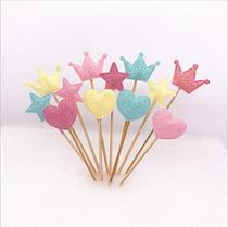 Cake decoration plug five-pointed star Crown love flag plug-in baking dress wedding 6 sets