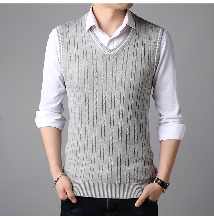 Mùa thu và mùa đông mỏng tay áo len vest nam v-cổ đan vest vest vai thanh niên Hàn Quốc áo vest nam triều áo len không tay