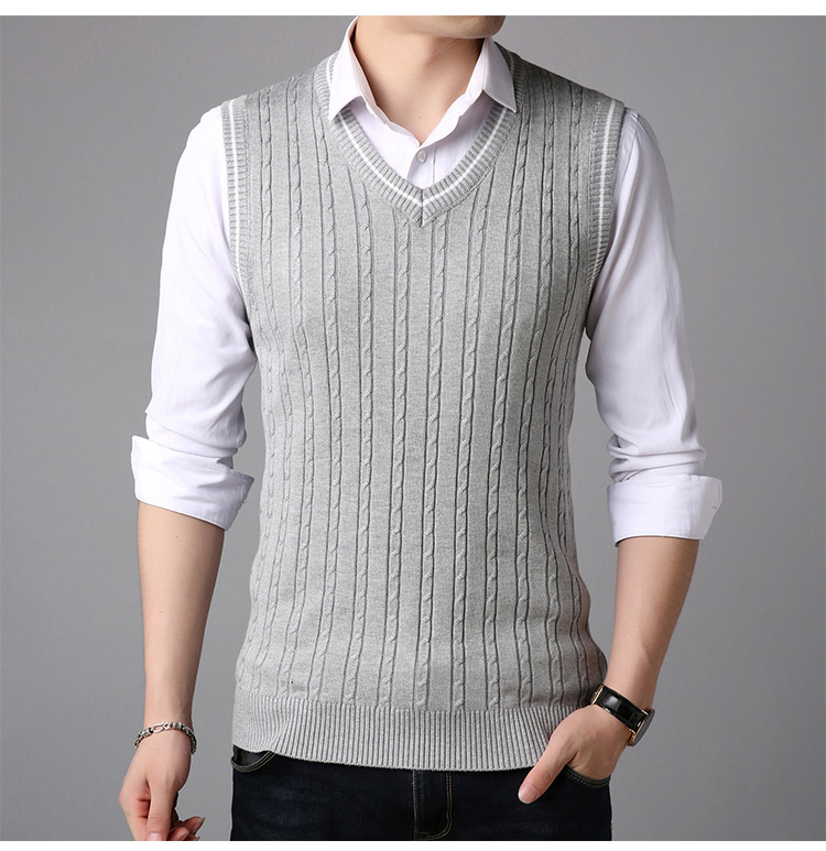 Mùa thu và mùa đông mỏng tay áo len vest nam v-cổ đan vest vest vai thanh niên Hàn Quốc áo vest nam triều áo len không tay