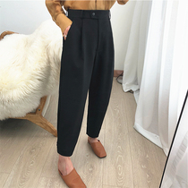 Self-reserved recommended casual pants high waist wide leg granny pants loose radish pants black nine-point Harun pants for women