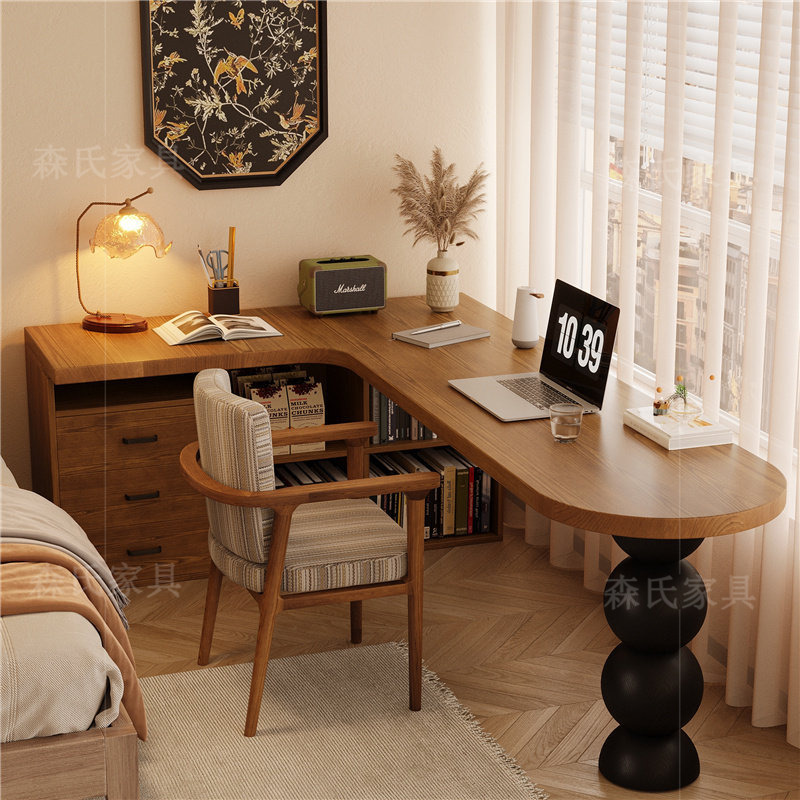 Solid Wood Corner Desk Bedroom Corner Office Desk with Drawer Cabinet Storage Children's L-Shaped Study Writing Desk