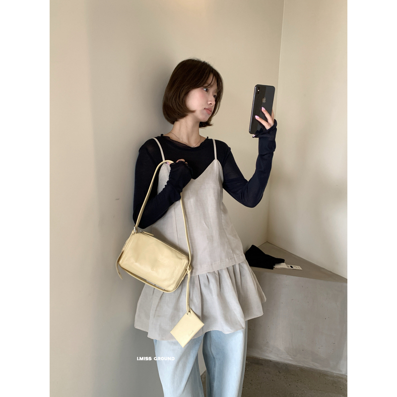 Imiss-Spring Korean-Style Tencel Linen Layered Suspender Dress (Normal Linen Texture with Knots and Spots) R20377