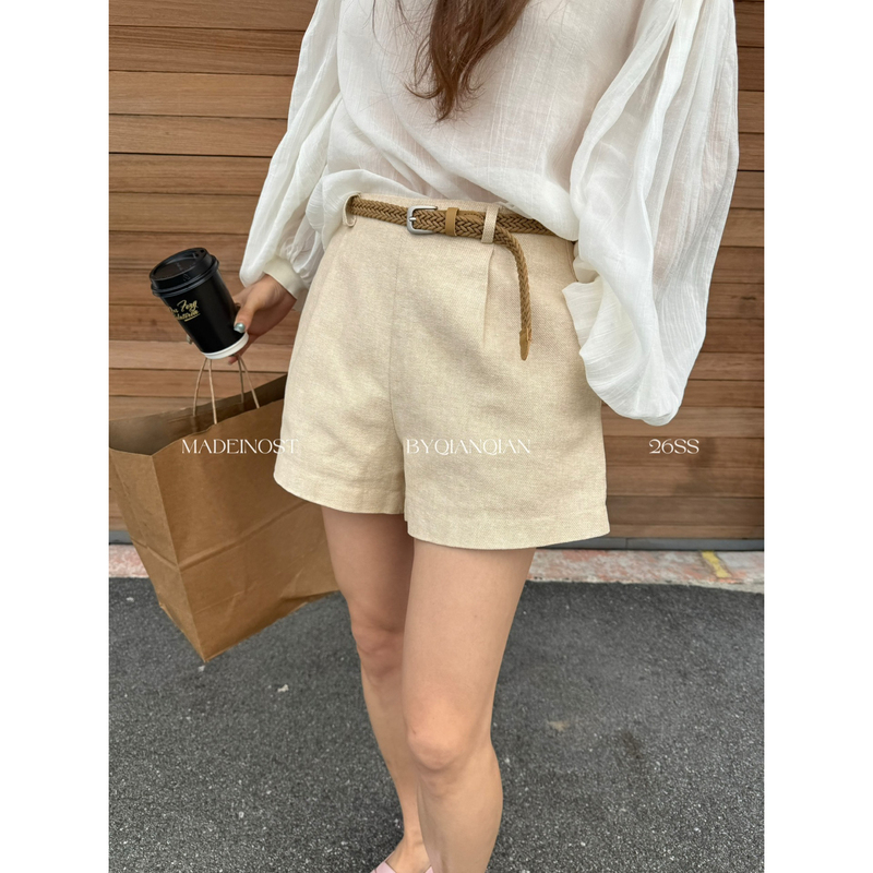 Madein Ost-New Holiday Style Colorful Textured Cotton Woven Belt Casual Shorts (with Belt) 91301