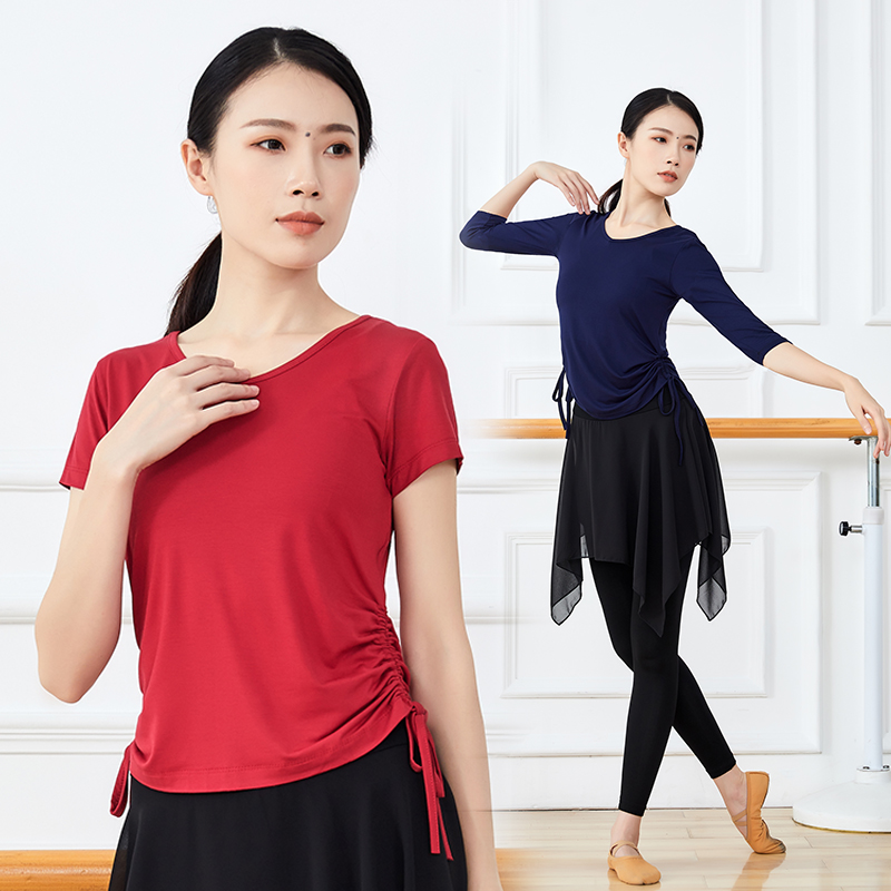 Dance Costume Women's Practice Costume Jacket Short Sleeve Spring Summer V Collar Display Slim Fit Moir Body Modern Dance Suit