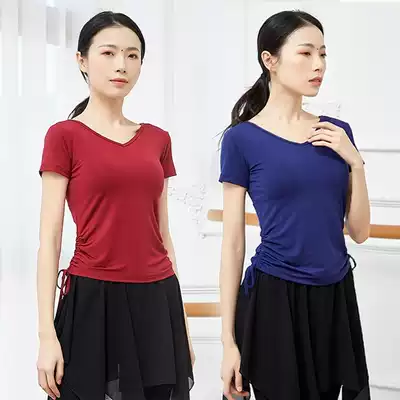 Dance clothes female practice clothes shirt V collar body training clothing short sleeve Latin dance Modern Dance Dance Dance suit