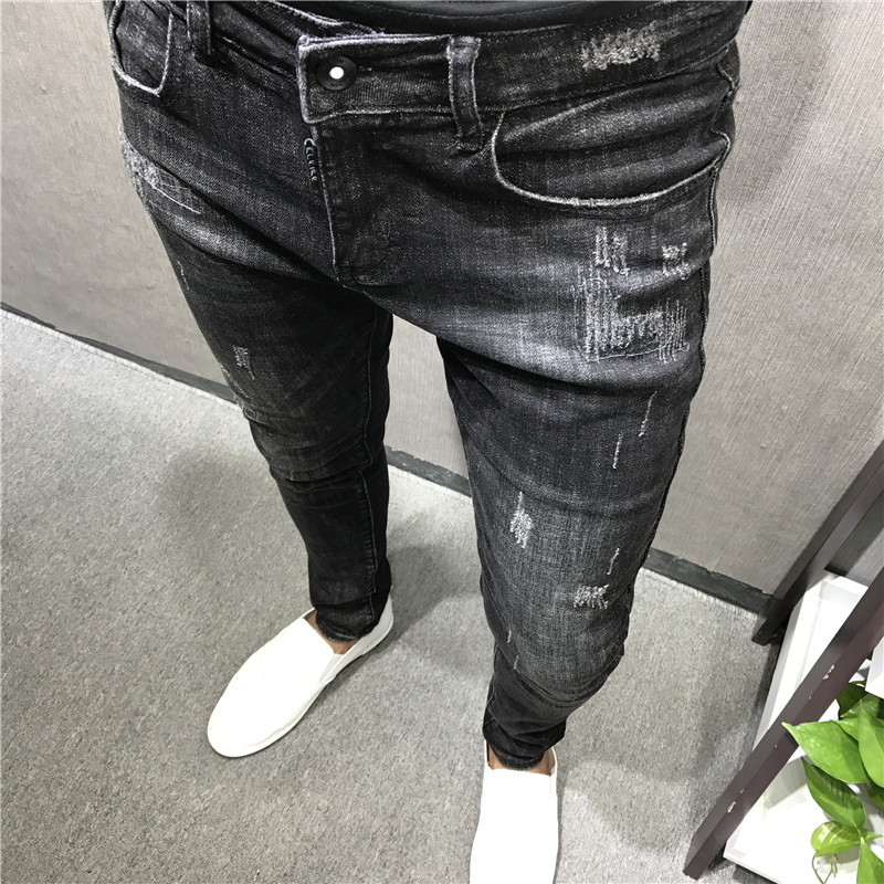 A trendy man in the autumn and winter season, with a new style of slimming, embroidered cat whiskers, black skinny jeans, a socially spirited young man, and a Kuaishou Internet celebrity pic 3