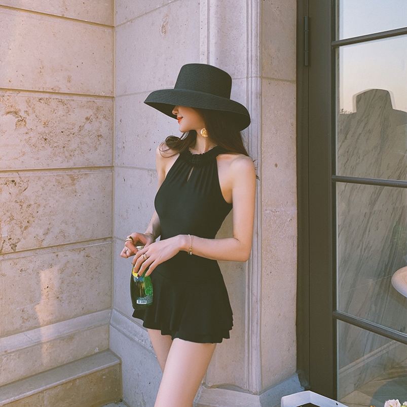 Swimsuit Women's Summer 2022 New Exploits Pure Desire Wind Black Dress Style Conservative Poly to Hide Slim Fit Swimsuit