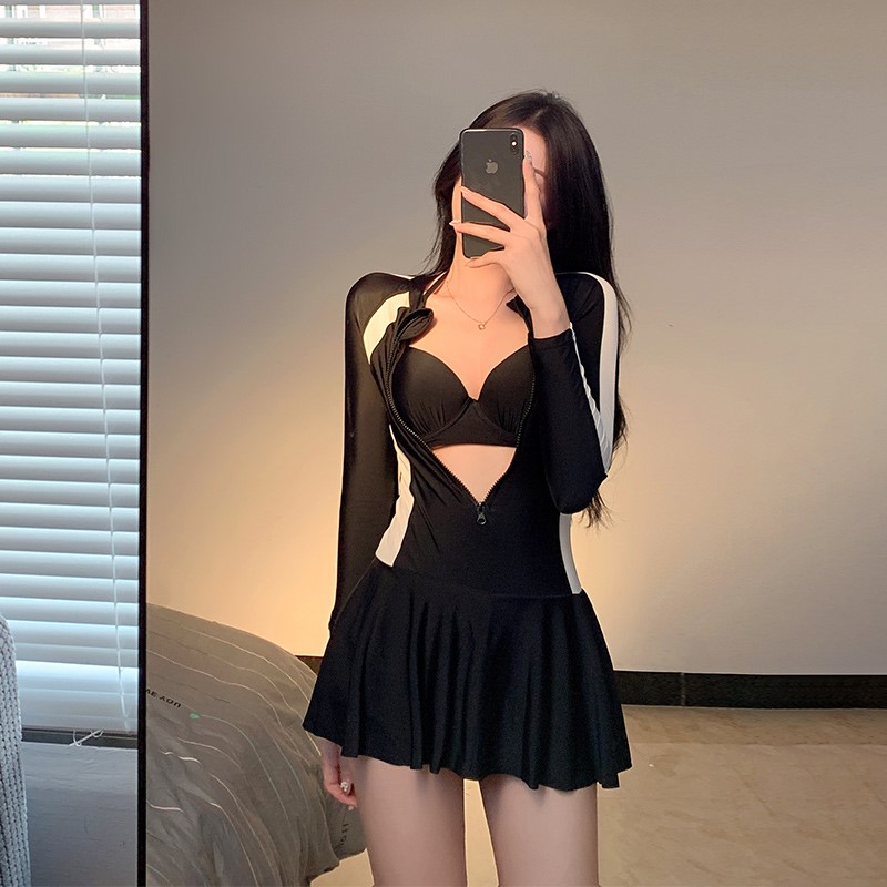 Swimsuit Women's Summer 2022 New Korea Superior Sensational Dress Style Long Sleeve Sunscreen Conservative Shading slim fit swimsuit