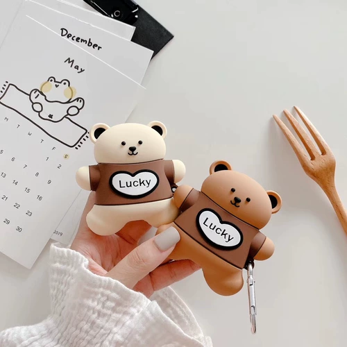 Apple, защитный чехол, беспроводные наушники, силиконовая мультяшная коробка с зарядкой, с медвежатами, bluetooth