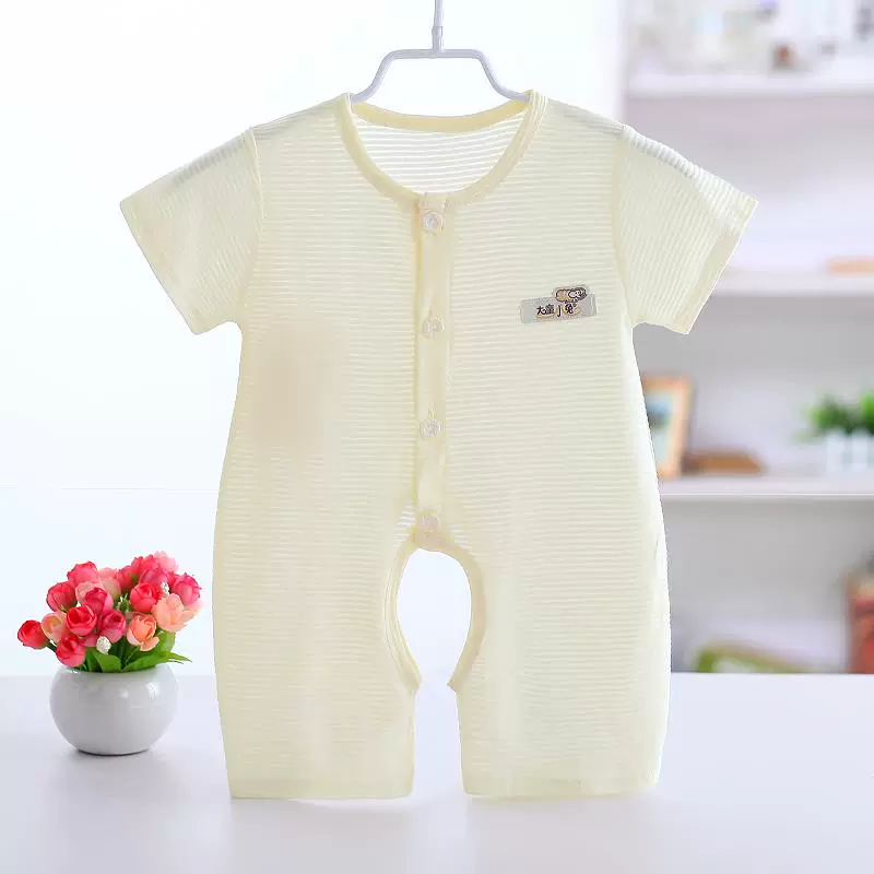 Bé onesies ngắn tay cotton nam giới và phụ nữ bé Xia Ha quần áo mỏng sơ sinh ngủ quần áo romper quần áo điều hòa không khí quần áo bodysuit