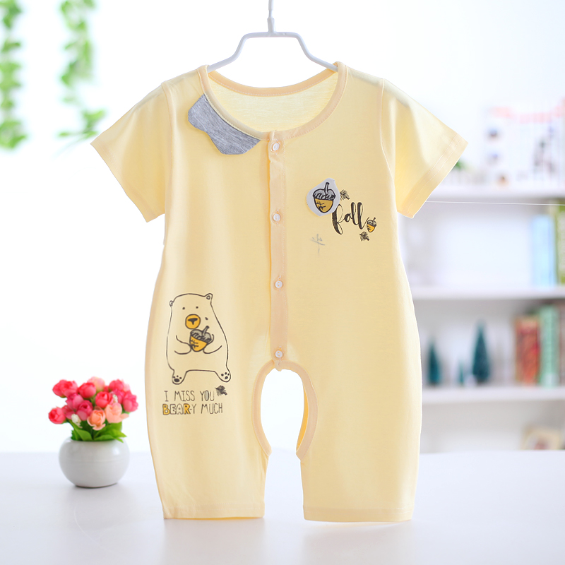 Bé onesies ngắn tay cotton nam giới và phụ nữ quần áo trẻ em phần mỏng sơ sinh ngủ quần áo mùa hè romper mùa hè ăn mặc đồ ngủ