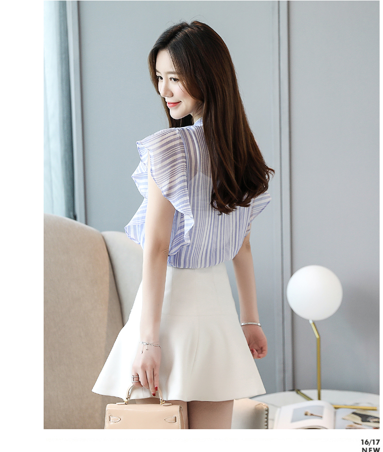 VK旗艦店 韓系襯衫設計感超仙女條紋短袖上衣