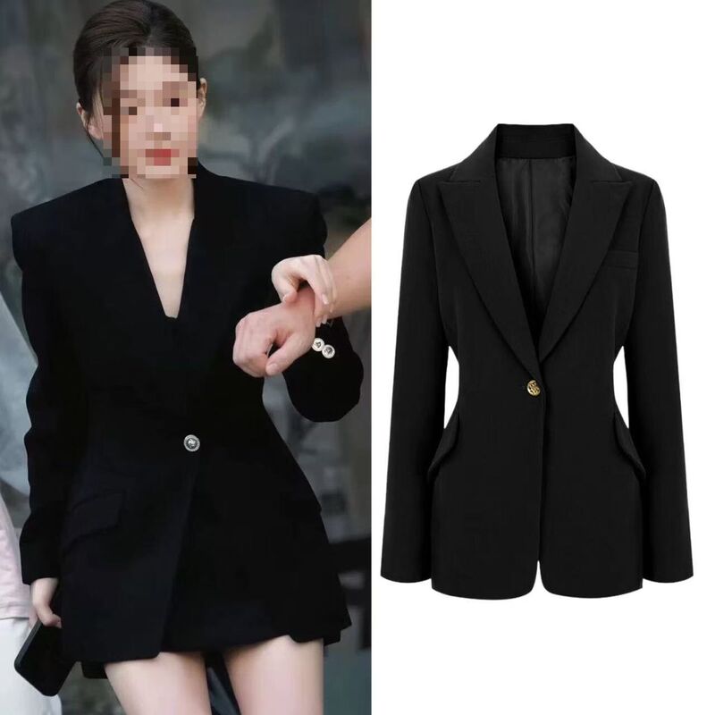 Xu Liangyao, Zhao Lusi, and Xu Yan All Wear the Same Black One-Button High-End Commuter-Style Waist-Cinching Slim-Fit Blazer for Women Xu Liangyao, Zhao Lusi, and Xu Yan All Wear the Same Black One-Button High-End Commuter-Style Waist-Cinching Slim-Fit Blazer for Women