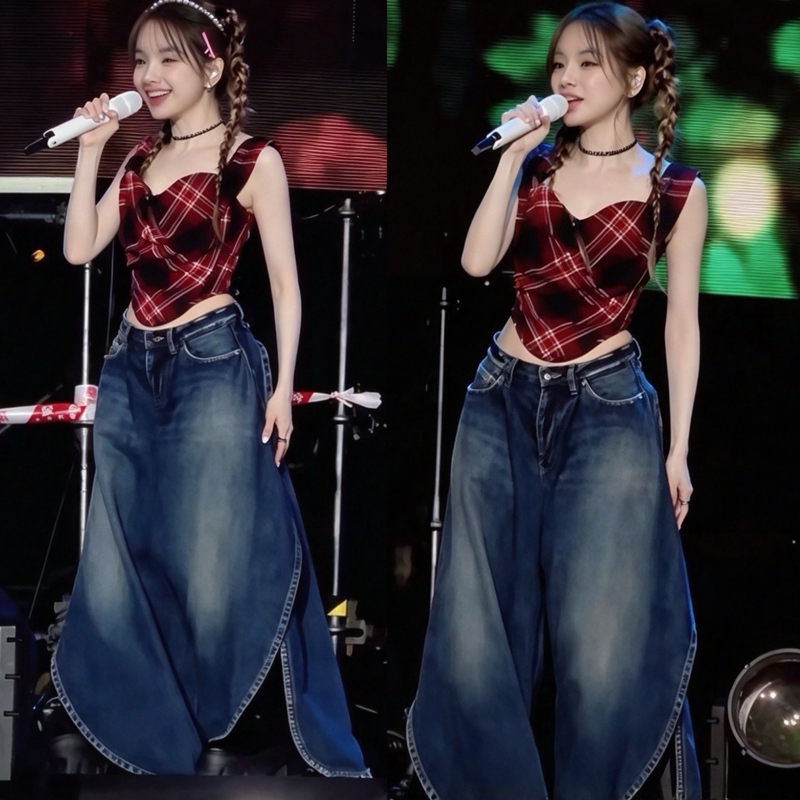 Concert-Style Wang Xinling-Inspired American Cool Street Style Irregular Slit Wide-Leg Pants/Skirt Pants High-Waisted Jeans Concert-Style Wang Xinling-Inspired American Cool Street Style Irregular Slit Wide-Leg Pants/Skirt Pants High-Waisted Jeans