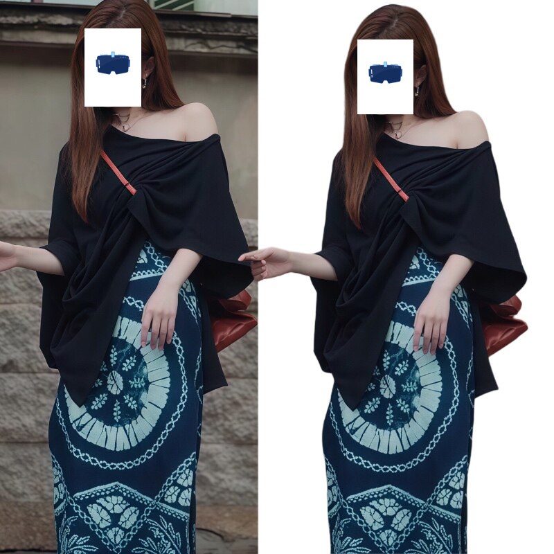 เสื้อเบลาส์สไตล์เดียวกันของสวีเหลียงเหยา จ้าวลู่ซือ และสวีเหยียน ชุดเดรสพิมพ์ลายเครื่องเคลือบสีน้ำเงินขาว สไตล์ชนเผ่า งานหัตถกรรมที่เป็นมรดกทางวัฒนธรรมที่จับต้องไม่ได้ของชนเผ่าไป๋