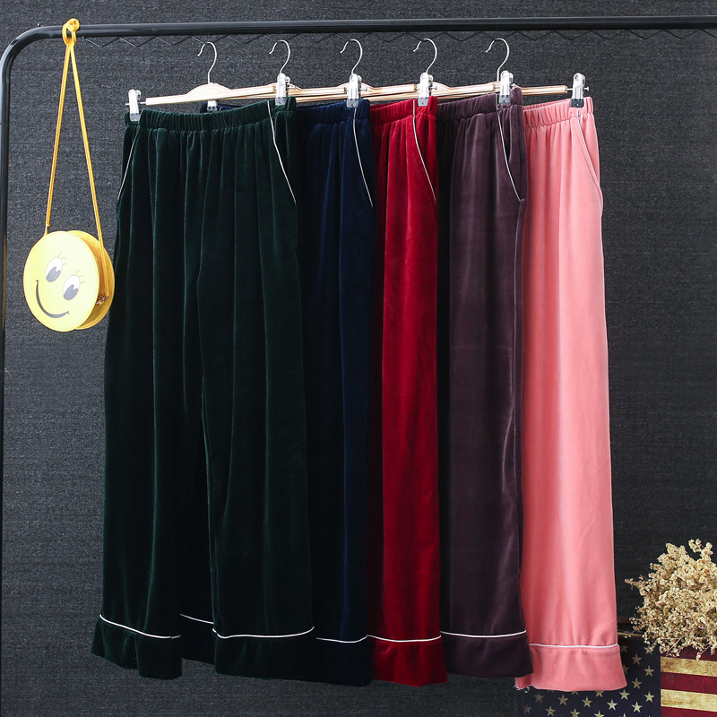 Pajama pants women's trousers autumn and winter thickening home pants loose large size living pants can go out gold velvet wide leg home pants