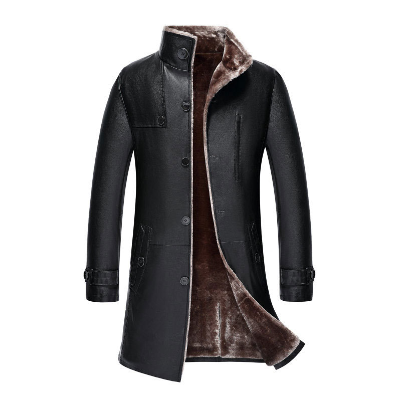 Haining Men's Genuine Leather Coat, Mid-Length Stand Collar, Sheepskin Fur Integrated, Men's Thickened Fur Coat Jacket Haining Men's Genuine Leather Coat, Mid-Length Stand Collar, Sheepskin Fur Integrated, Men's Thickened Fur Coat Jacket