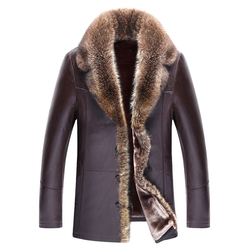 Henning Peel Grass Male fur collar medium long new fur integrated male leather fur coat male leather grass Garfertilizer to increase coat