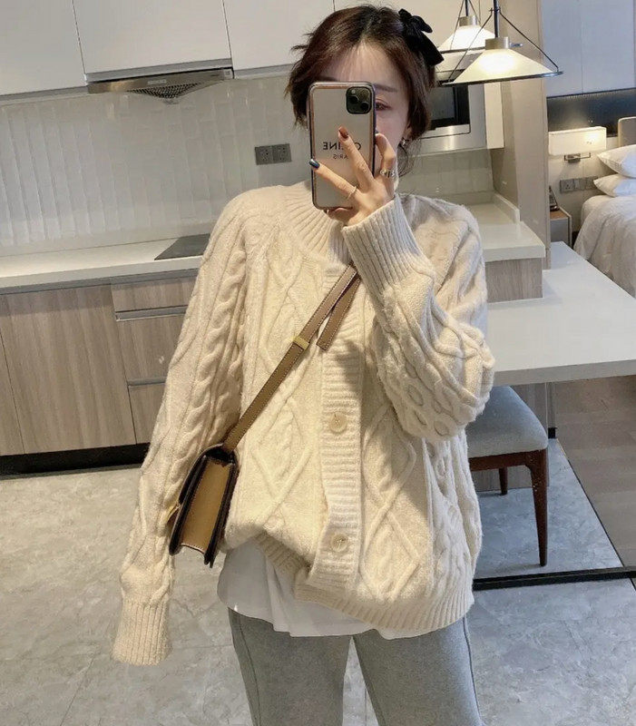 Sandro Moscoloni cardiovert sweater 2022 New Korean version of rhomboid plaid outside wearing knitted jacket woman