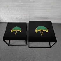 Square coffee table painted glass wrought iron side a few corners light luxury home living room small apartment tea table low and simple