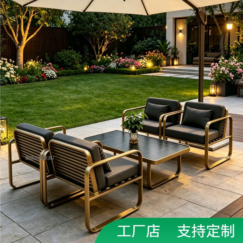 Outdoor Stainless Steel Sofa, Table and Chair Set, Hotel Sales Department, Courtyard, Villa, Community, B&B, Waterproof and Sun-Proof Outdoor Stainless Steel Sofa, Table and Chair Set, Hotel Sales Department, Courtyard, Villa, Community, B&B, Waterproof and Sun-Proof