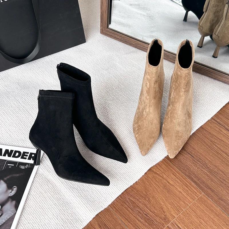 Steve Madden Women's Shoes 7cm Thin Heel Short Boots Women's 2025 Autumn and Winter New Suede Thin High Heel Slim Boots