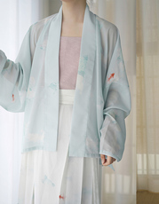 Старинное пальто 绣球金鱼短衫印花化纤絽二经绞罗横纹罗定织宋制汉服窄袖飞机袖