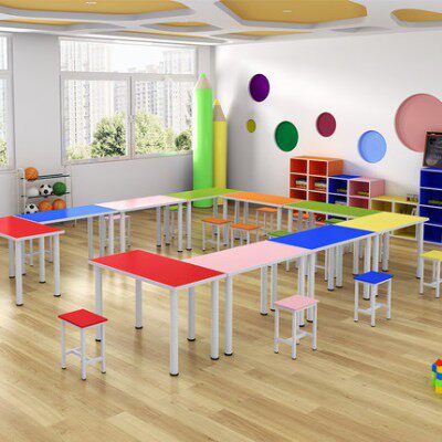 Primary School Students Round Pipe Class Table And Chairs Combined Remedial Class Coaching Class Training Desk Simple Double Strip Desk