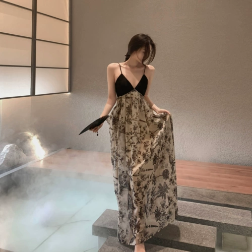 Sansui, платье, весенняя длинная юбка, V-образный вырез, с открытой спиной, китайский стиль