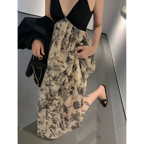 Sansui, платье, весенняя длинная юбка, V-образный вырез, с открытой спиной, китайский стиль