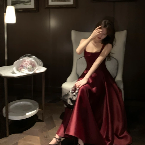 Middletone | Хепберн Юбка Дио* стиль изысканный шелковый шерстяной шерсть блестящая талия с подвесной платья