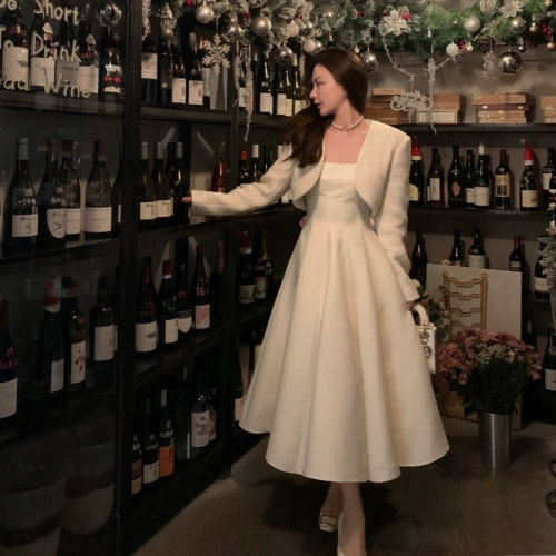 Middletone | Хепберн Юбка Дио* стиль изысканный шелковый шерстяной шерсть блестящая талия с подвесной платья