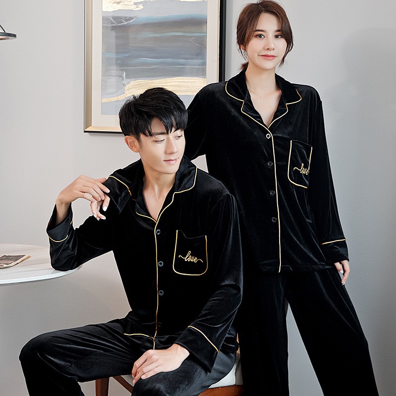 MILL TOWN gold velvet couple pajamas women's 2021 autumn and winter new long-sleeved suits large size men's homewear - Taobao