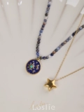 Loslie ｜ Deep Blue Star Empty Natural Goldstone Star Star Moon Titanium Steel Steel
