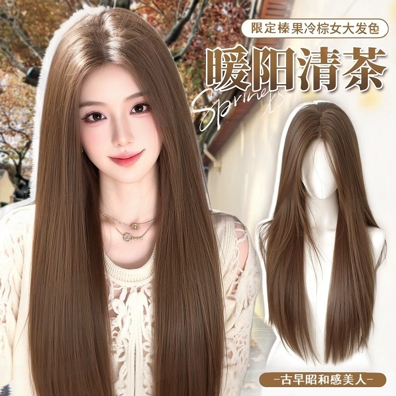 Korean-Style Full Wig for Women, Invisible and Seamless, Lolita Style, Elegant Middle-Parted Long Straight Hair Wig, Full Wig Set Korean-Style Full Wig for Women, Invisible and Seamless, Lolita Style, Elegant Middle-Parted Long Straight Hair Wig, Full Wig Set
