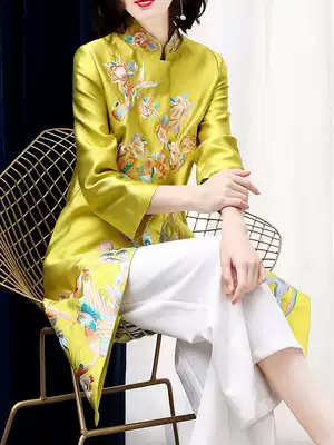 Tang suit coat women's autumn and winter New Chinese style retro fashion medium and long version Cardigan high-end modified cheongsam jacket