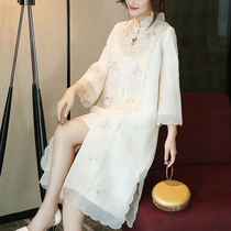 Qipao cardigan cardigan 2022 New retro Chinese wind loose Lean Eu Root Yarn High-end Temperament Improved Tandem Dress