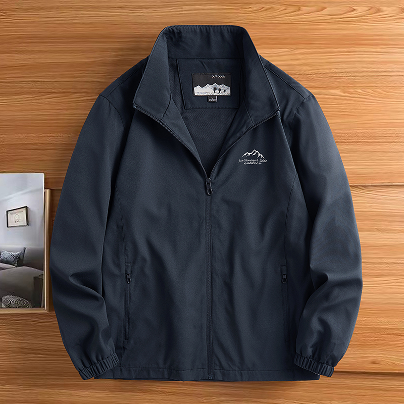 Spring and Autumn New Casual Jacket, Thin Loose Sports Windbreaker with Stand Collar, Short Style for Middle-Aged and Elderly Men