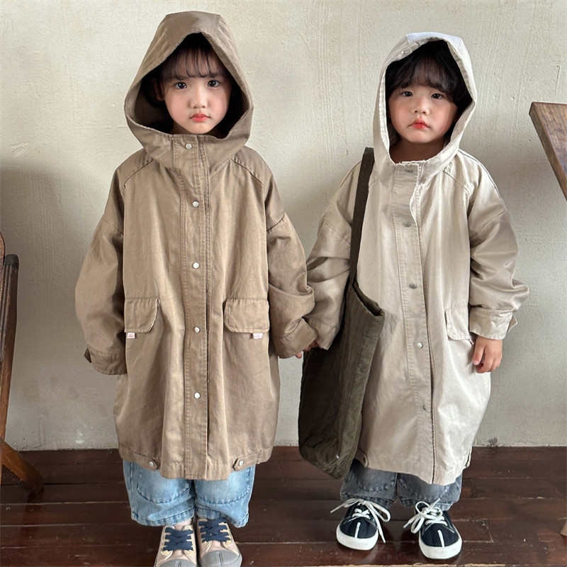 Children's Lianhood Long-style jacket Spring and autumn in Korean version Boy girl's wind clothes Baby loose 100 hitch-shirt blouses-Taobao