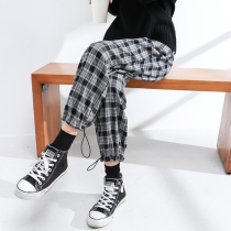 Hairy lattice pants womens loose straight tube autumn and winter 2021 New Plaid wide legs Harlan thick toe casual pants
