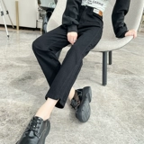 Джинсы, осенние приталенные черные штаны, свободный прямой крой, высокая талия, подходит для подростков