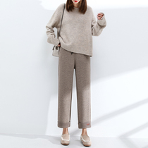 Beige woolen pants children autumn and winter straight tube thick wide leg pants high waist thin hanging loose casual pipe pants