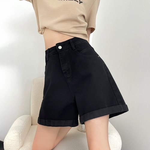 Черная джинсовая юбка, шорты, тонкие штаны, высокая талия, свободный прямой крой, подходит для подростков