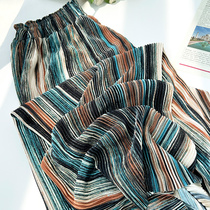 Striped Pleated Broadlegged Pants Women Summer Thin sheet of ice Pants Children Covets High Waist Retro Casual Straight Drum Mopping Pants