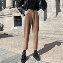  Corduroy pants womens loose 2021 autumn and winter new thin high-waisted straight harun radish pants nine-point velvet pants
