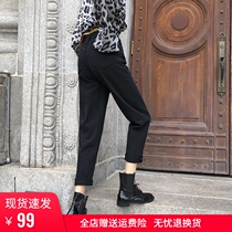  Black jeans womens loose spring and autumn 2021 new high waist thin harun straight radish dad pants trend