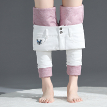 Down pants women wear white goose down plus velvet padded jeans winter leggings high waist thin warm pants