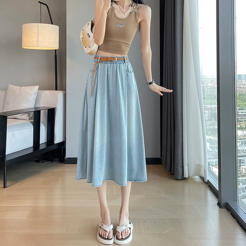 Тонкая шелковая джинсовая юбка, высокая талия, свободный крой, подходит для подростков, А-силуэт